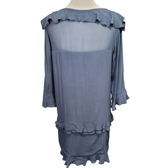 Banana Republic Blue Ruffle Layered A-Line Dress Sz 0 Lagenlook Career Church - Picture 1 of 6